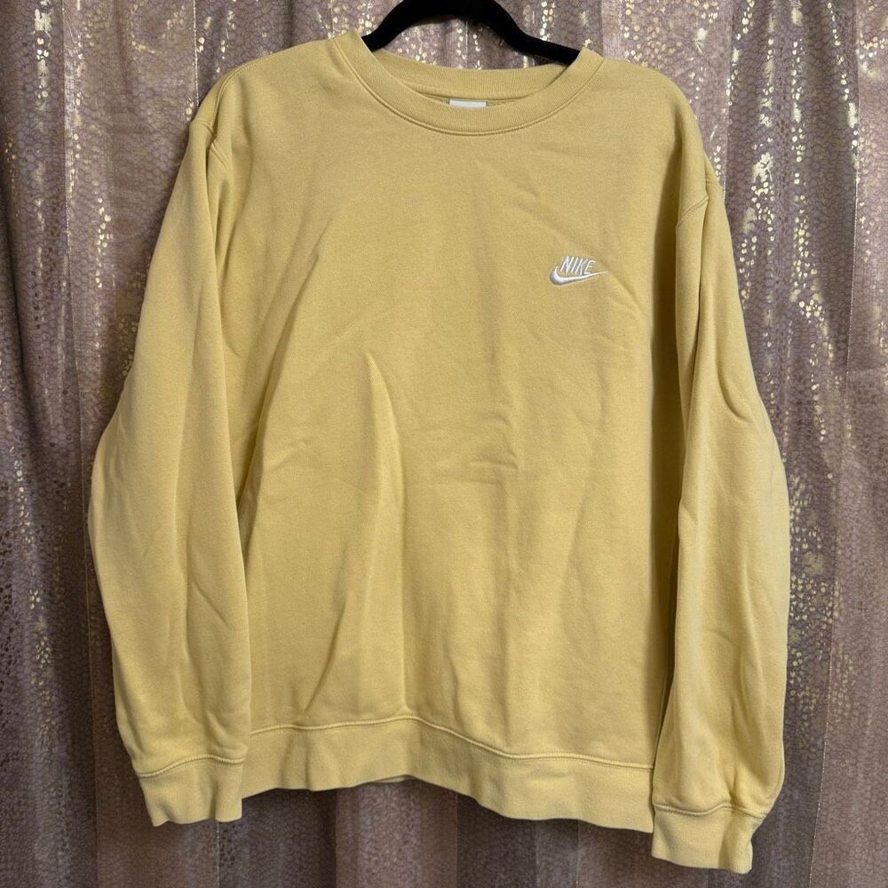 Nike Light Yellow Unisex Large Crewneck Cotton Logo Swoosh Sweater